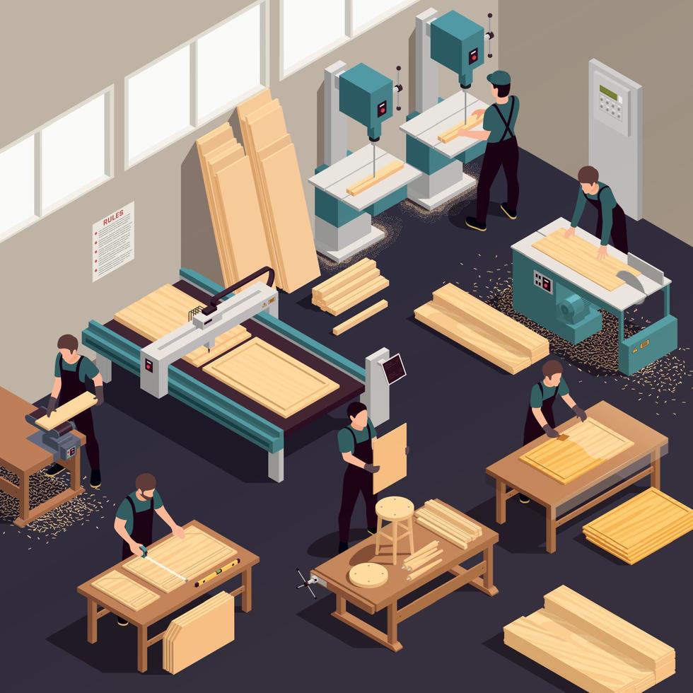 Furniture Production Isometric Composition vector