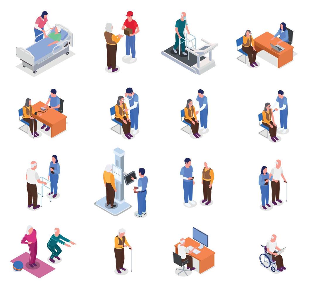 Elderly People Healthcare Isometric Set vector