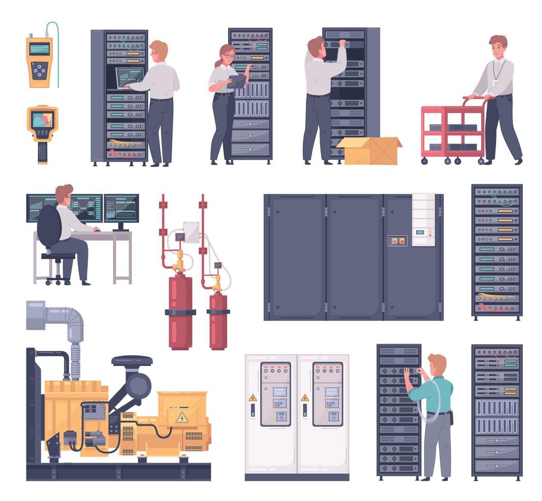 Datacenter Cartoon Icons Collection vector