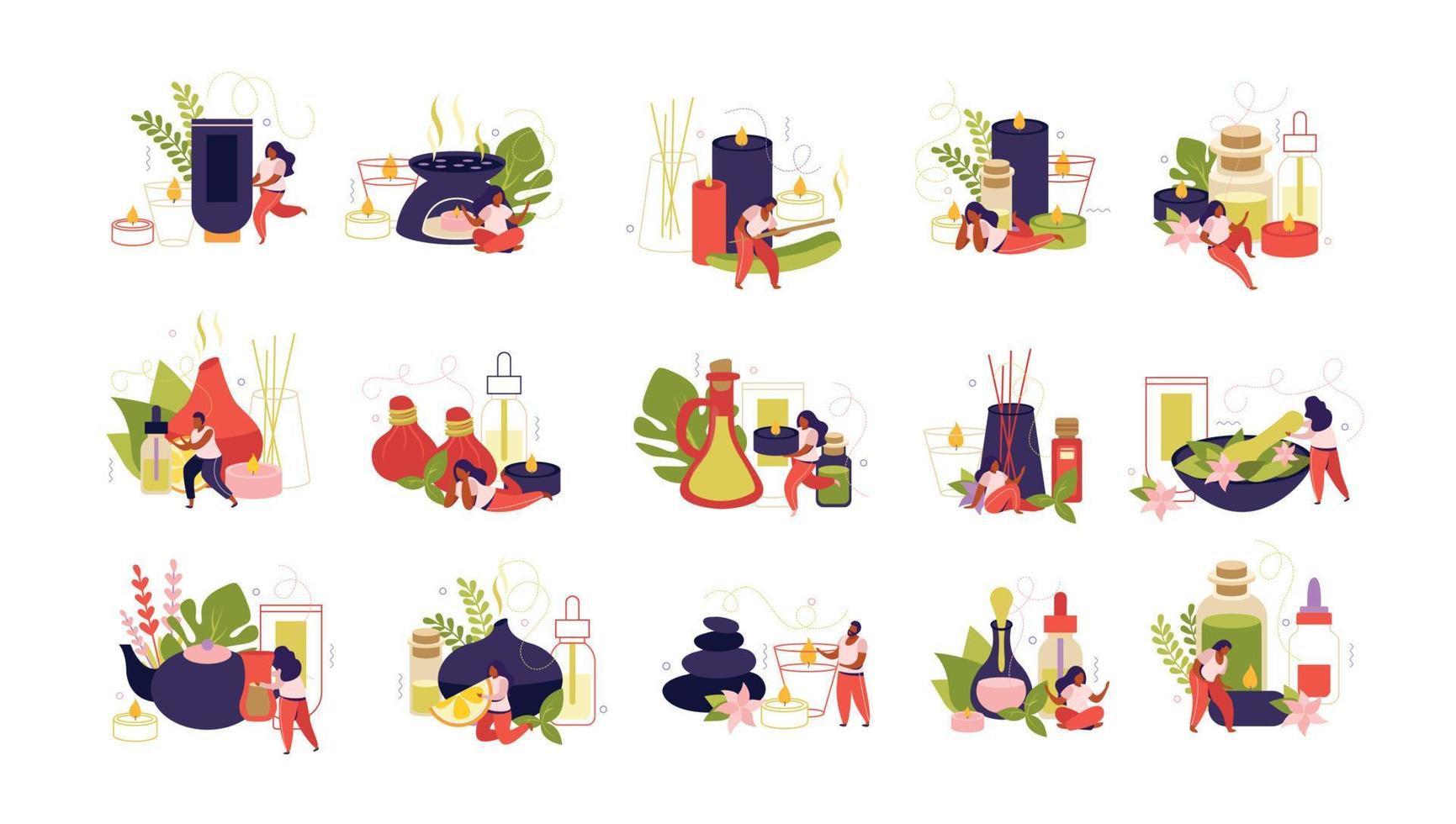 Aromatherapy Flat Recolor Set vector