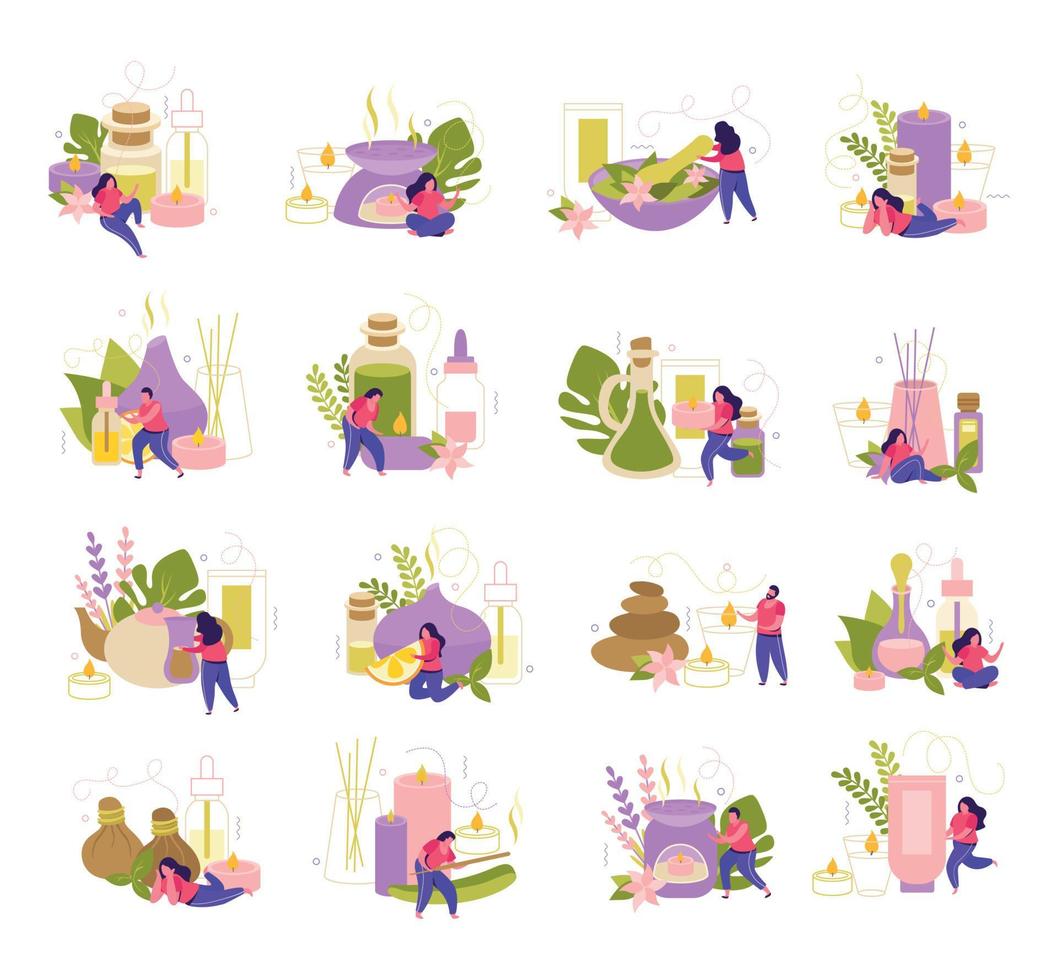 iconos planos de aromaterapia 4x4 vector