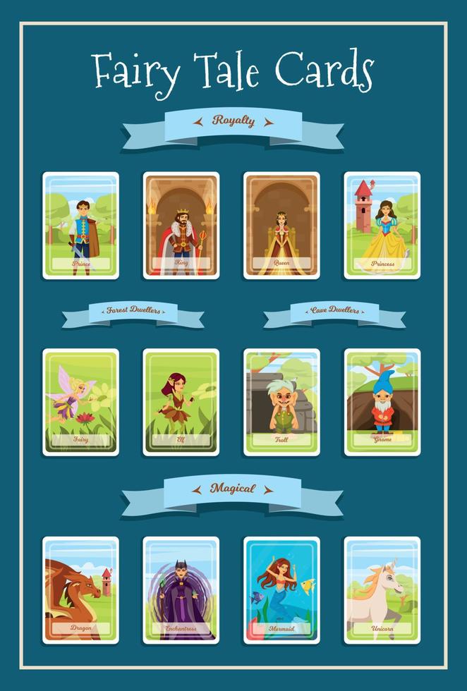 Fairy Tale Characters Cartoon Cards vector