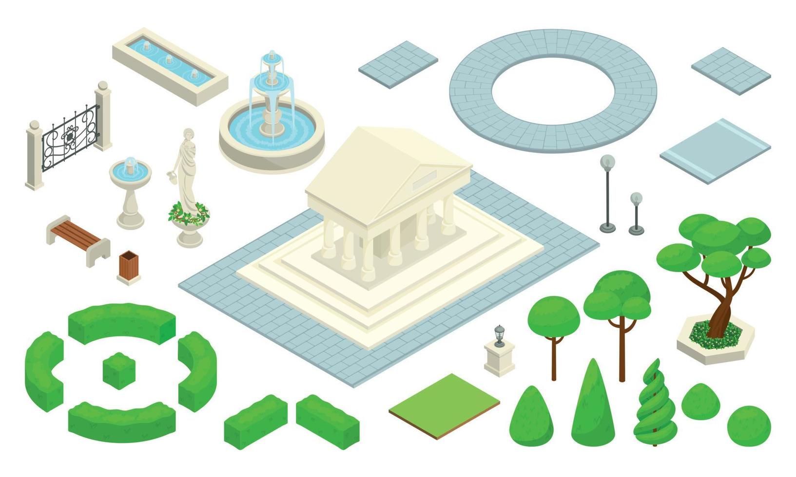 conjunto de iconos de parque de diseño de paisaje vector