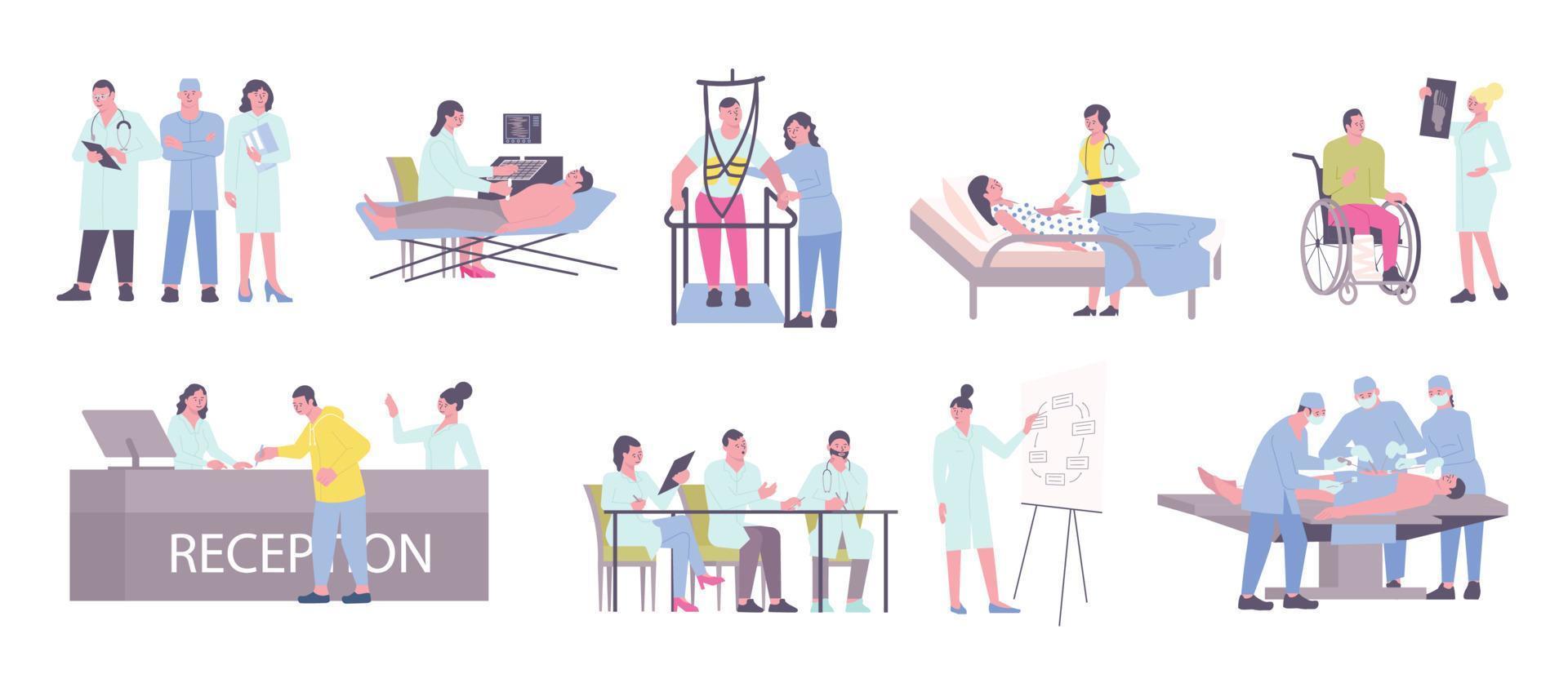 Hospital People Flat Set vector