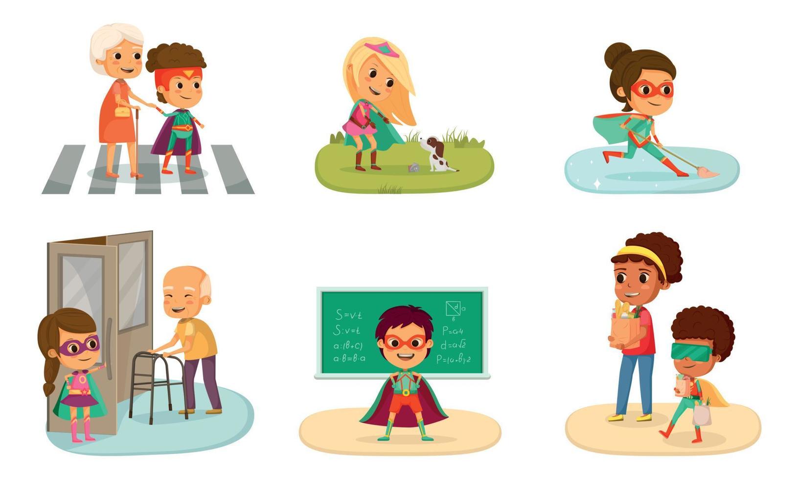 Kids Superheroes Cartoon Isolated Icon Set vector