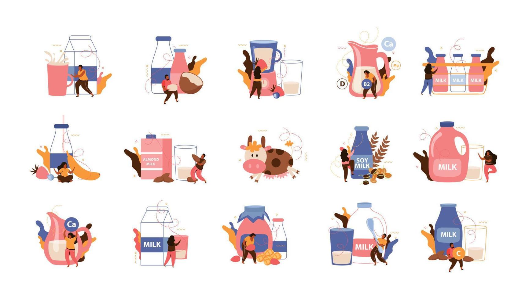 Milk Usage Flat Recolor Set vector