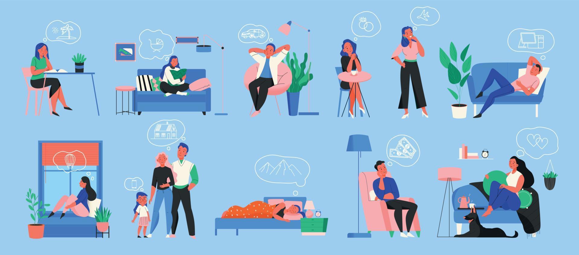 Dreaming People Color Set vector