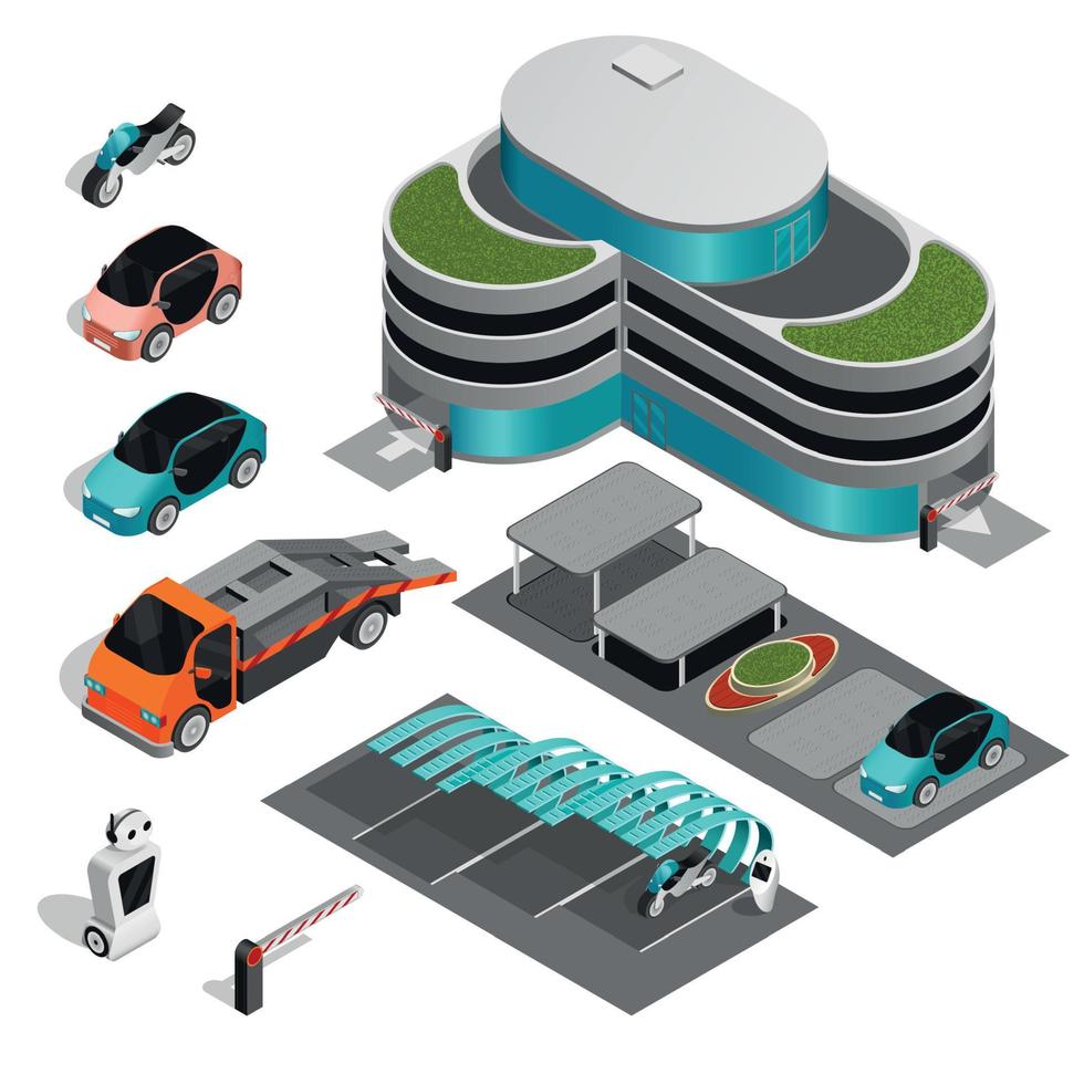 estacionamiento conjunto de iconos isométricos estacionamiento conjunto de iconos isométricos vector