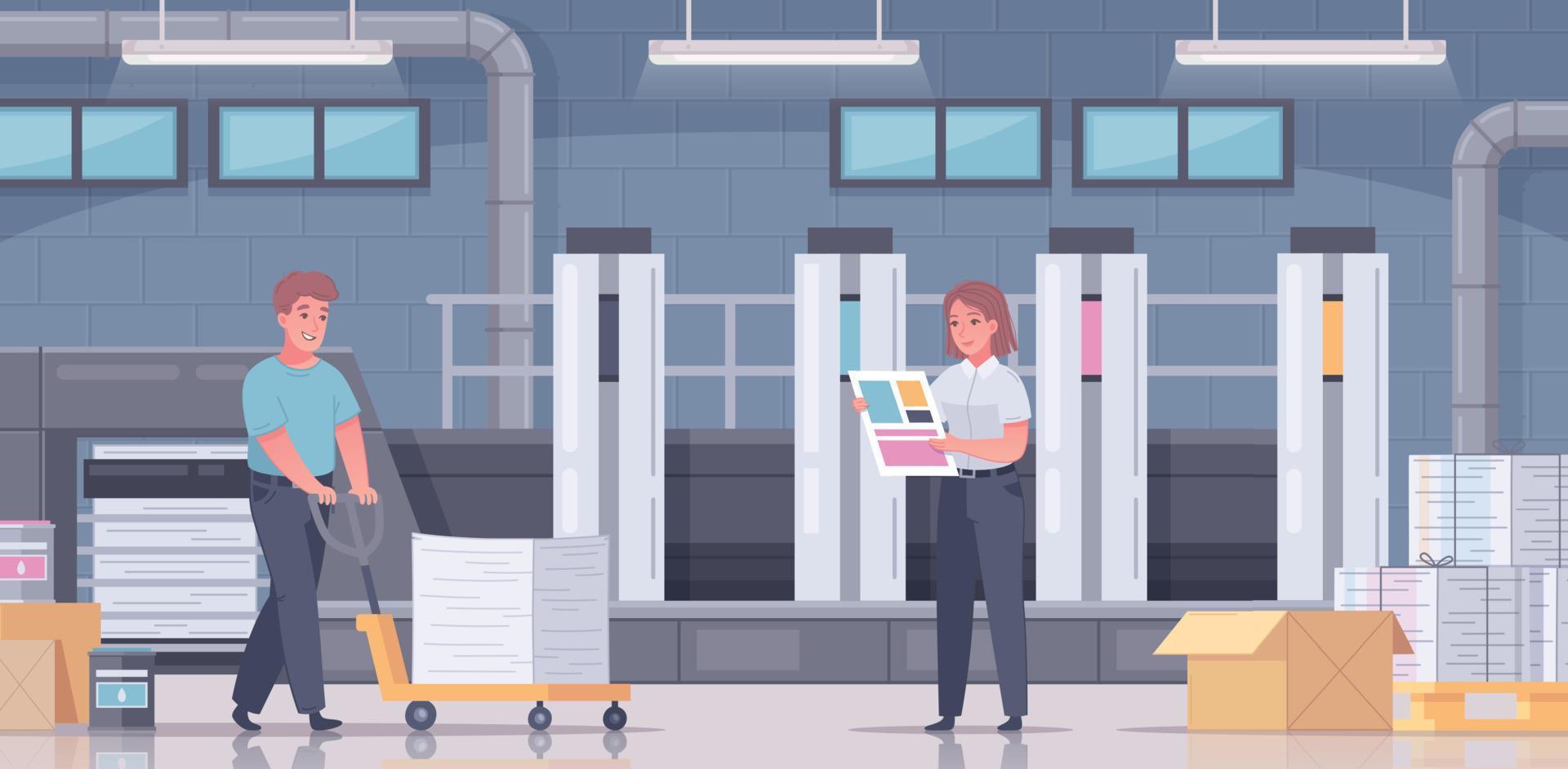 Printing House Polygraphy Flat Cartoon Composition vector
