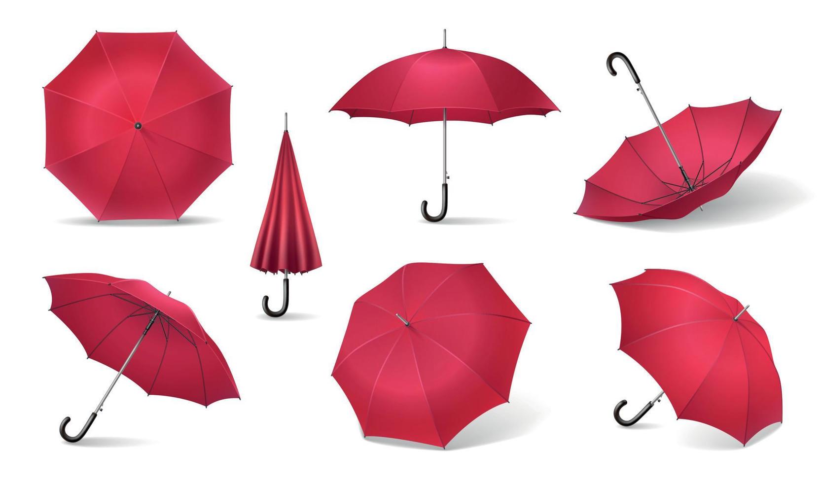 Seven Red Realistic Umbrella Icon Set vector