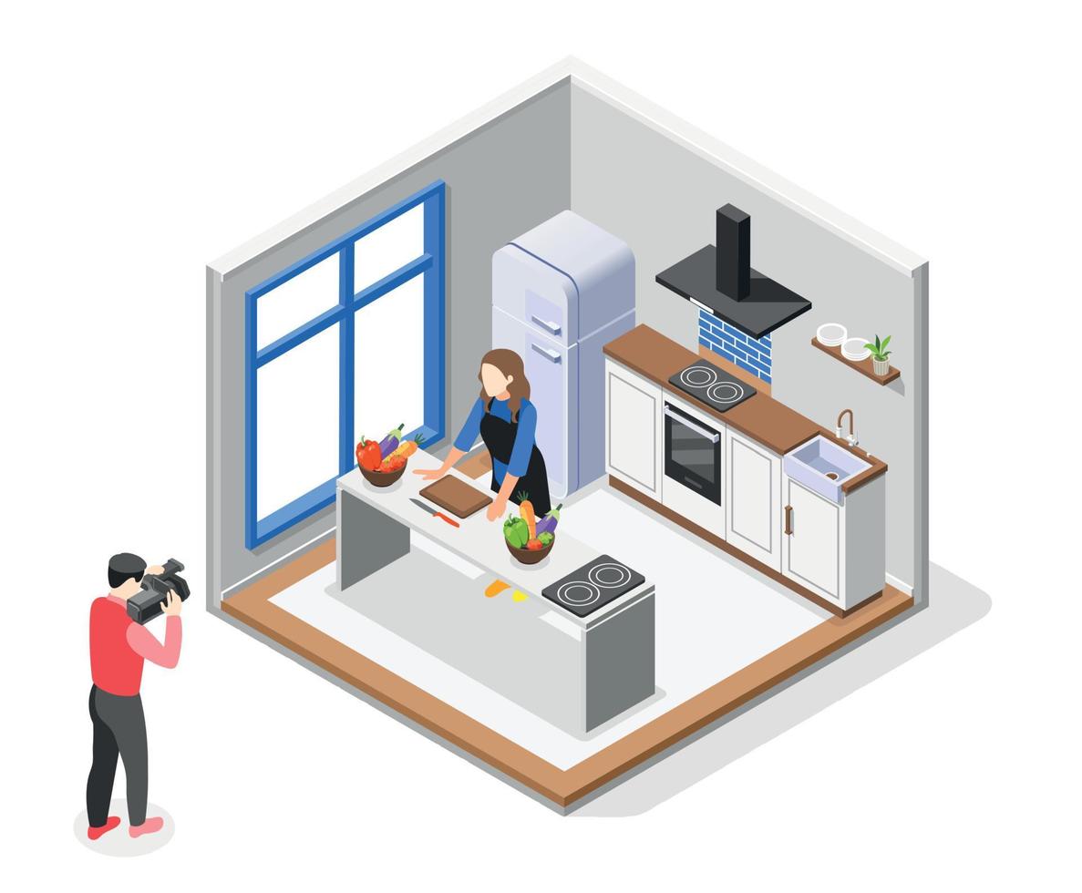 Cooking Show Isometric Composition vector