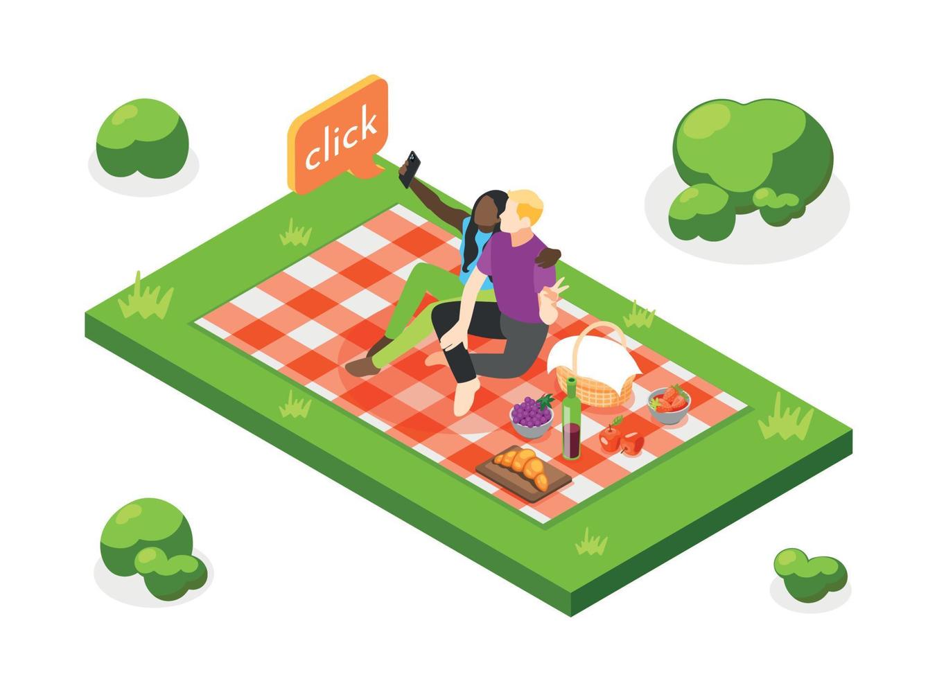 Selfie Day Isometric Composition vector