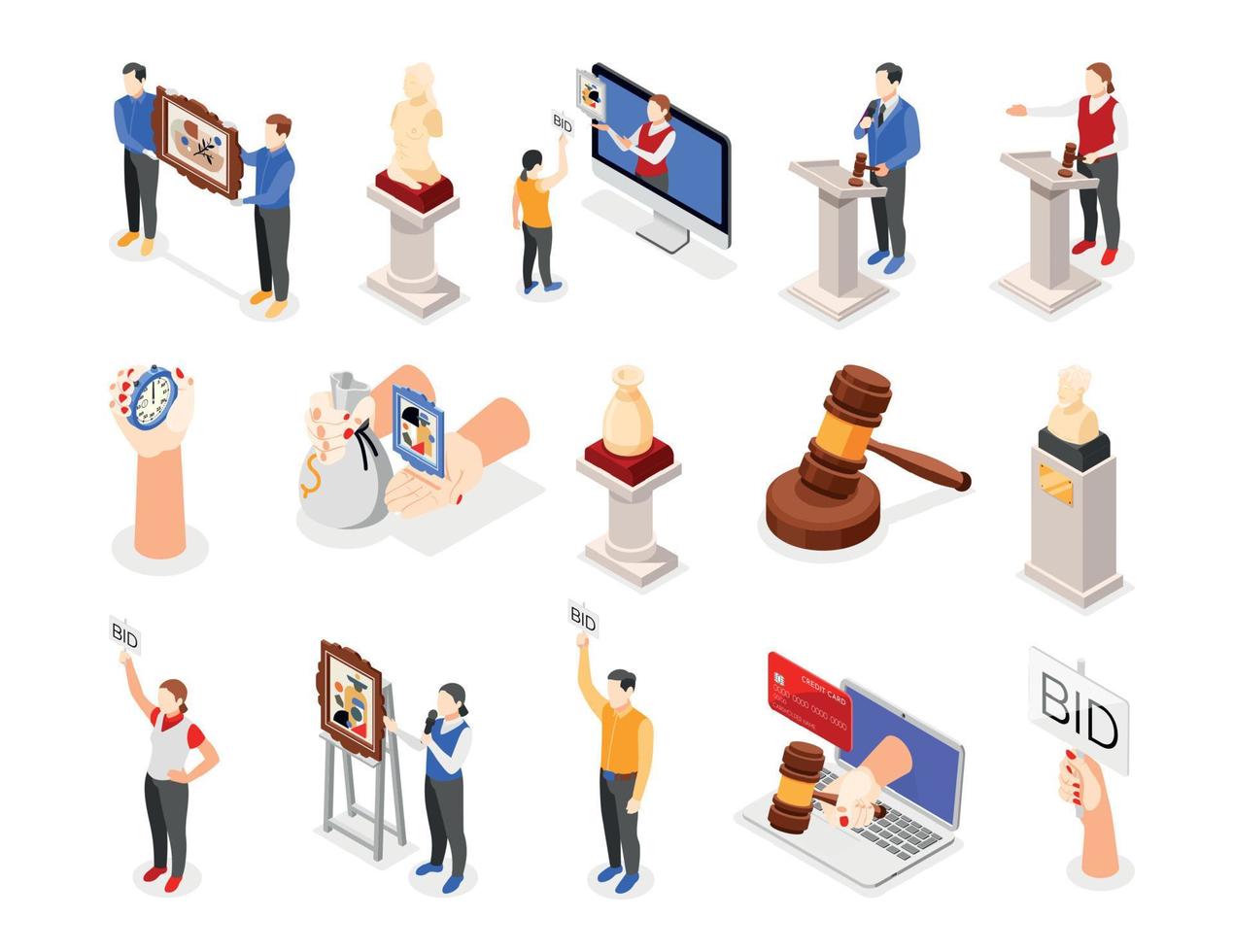 Auction Isometric Icon Set vector