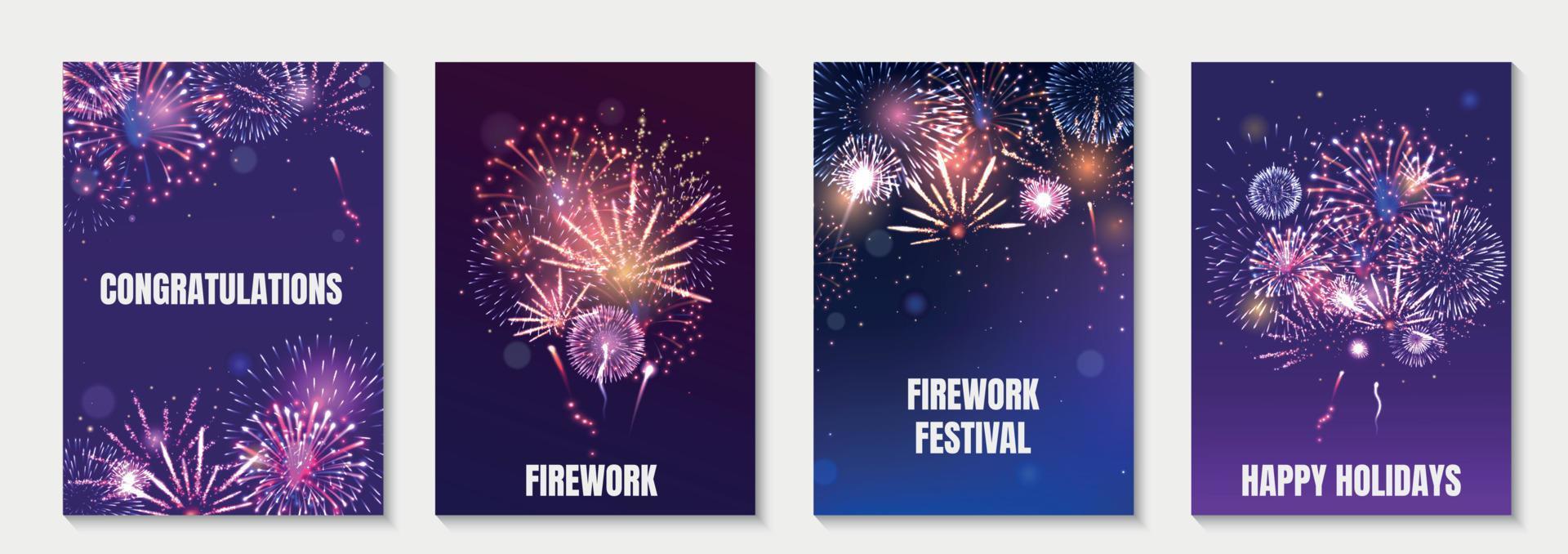 Firework Animation Poster Set vector