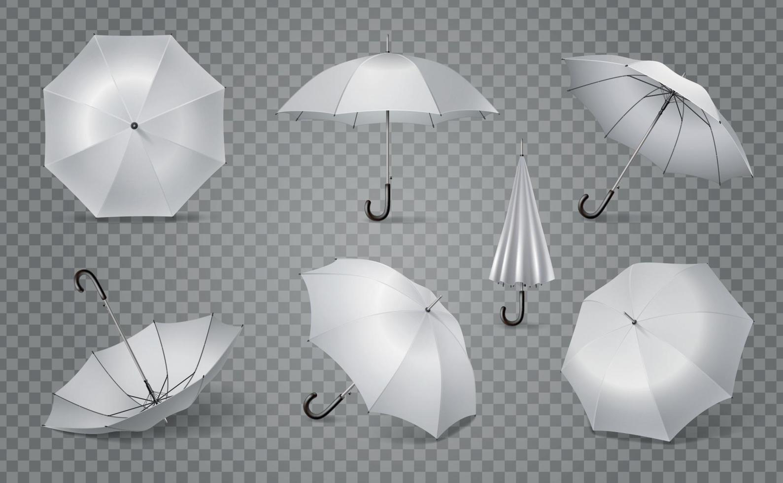 White Isolated Realistic Umbrella Icon Set vector