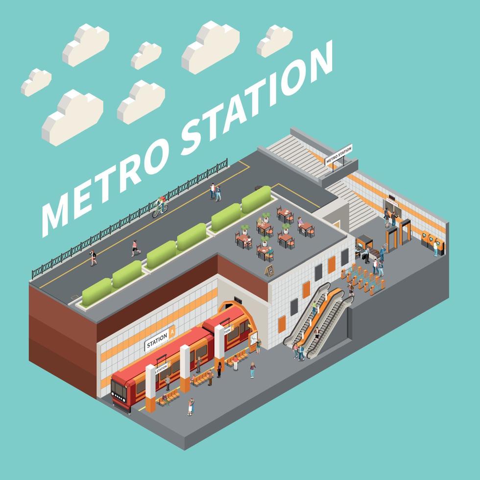 Subway Metro Station Isometric Composition vector
