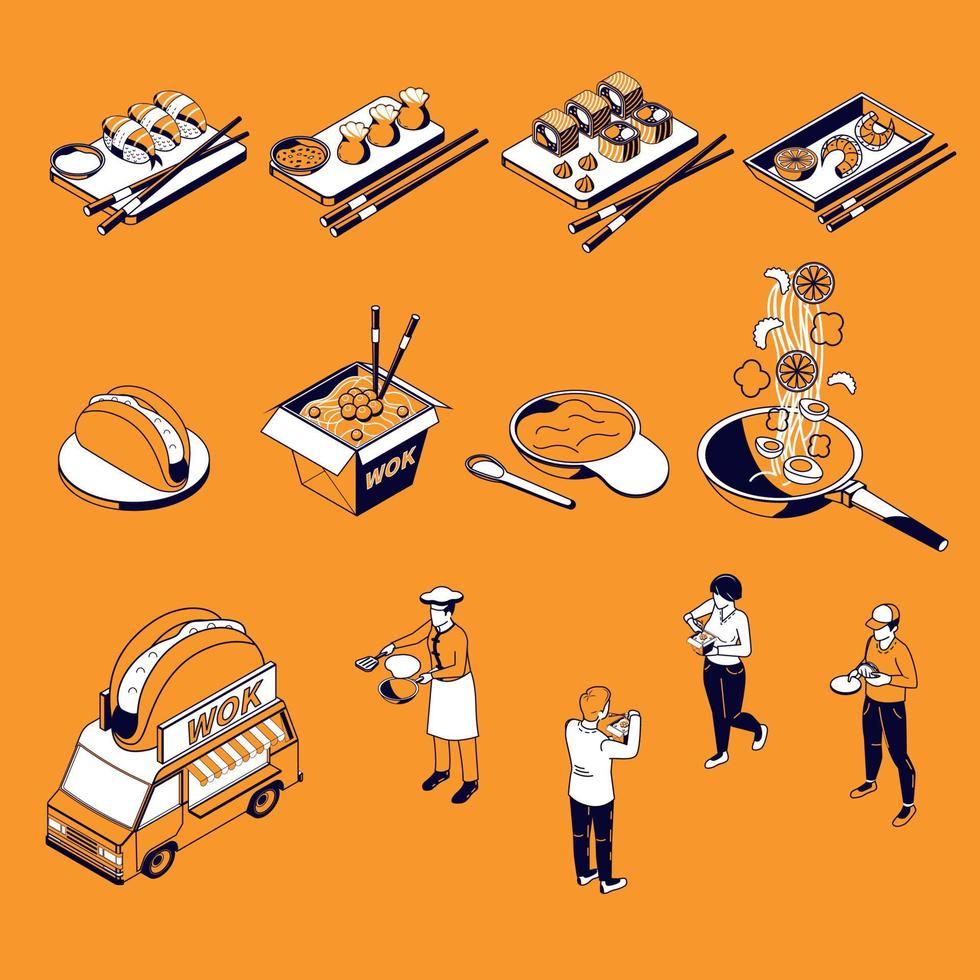 Asian Food Isometric Set vector