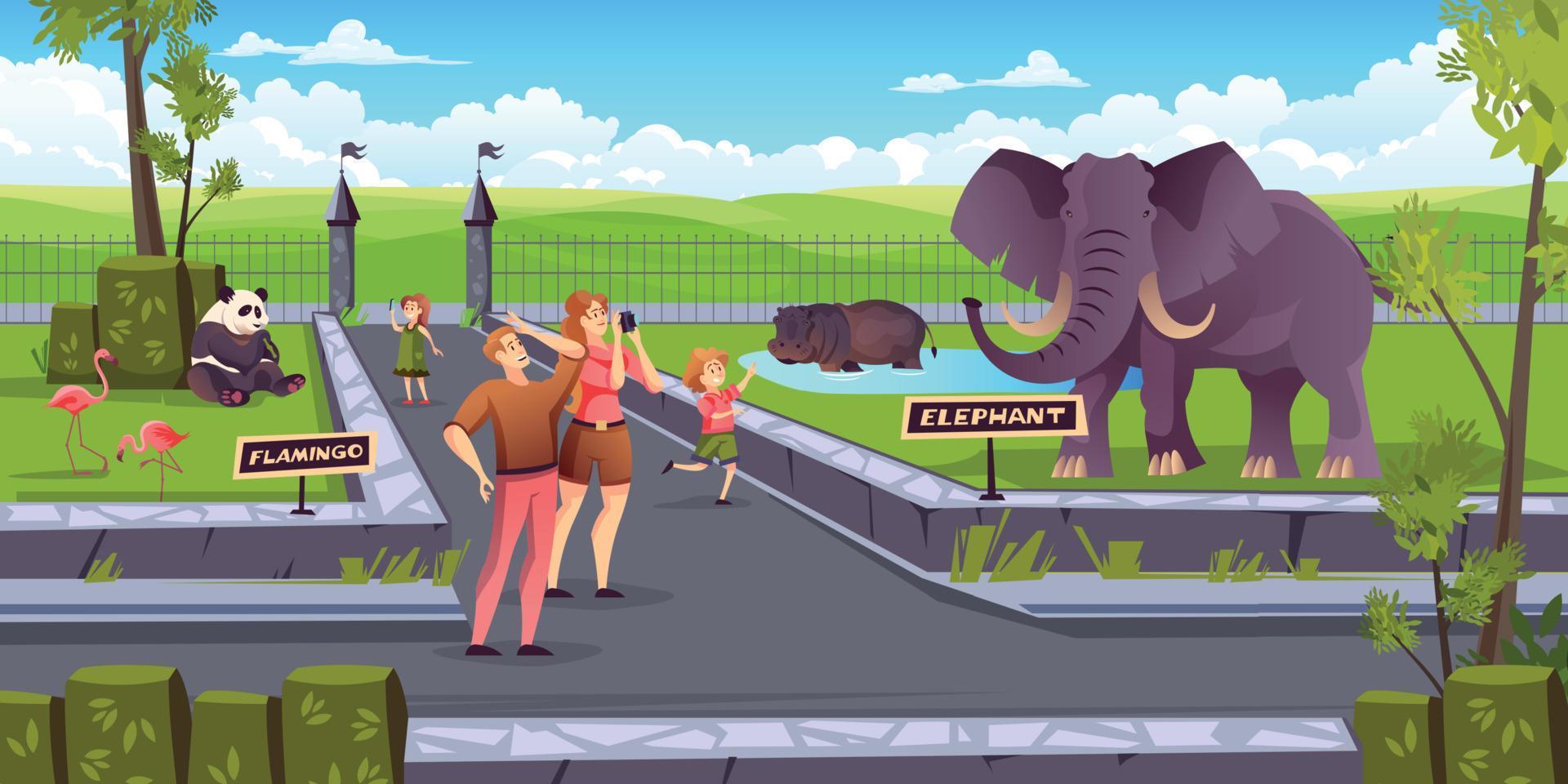 Zoo Animals People Landscape Image vector