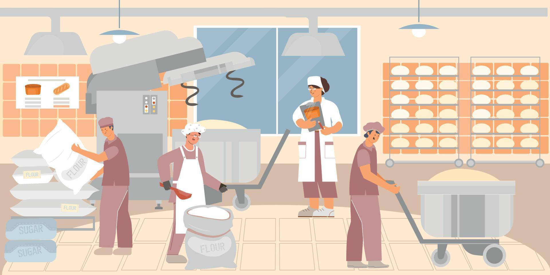 Dough Bakery Factory Flat. vector