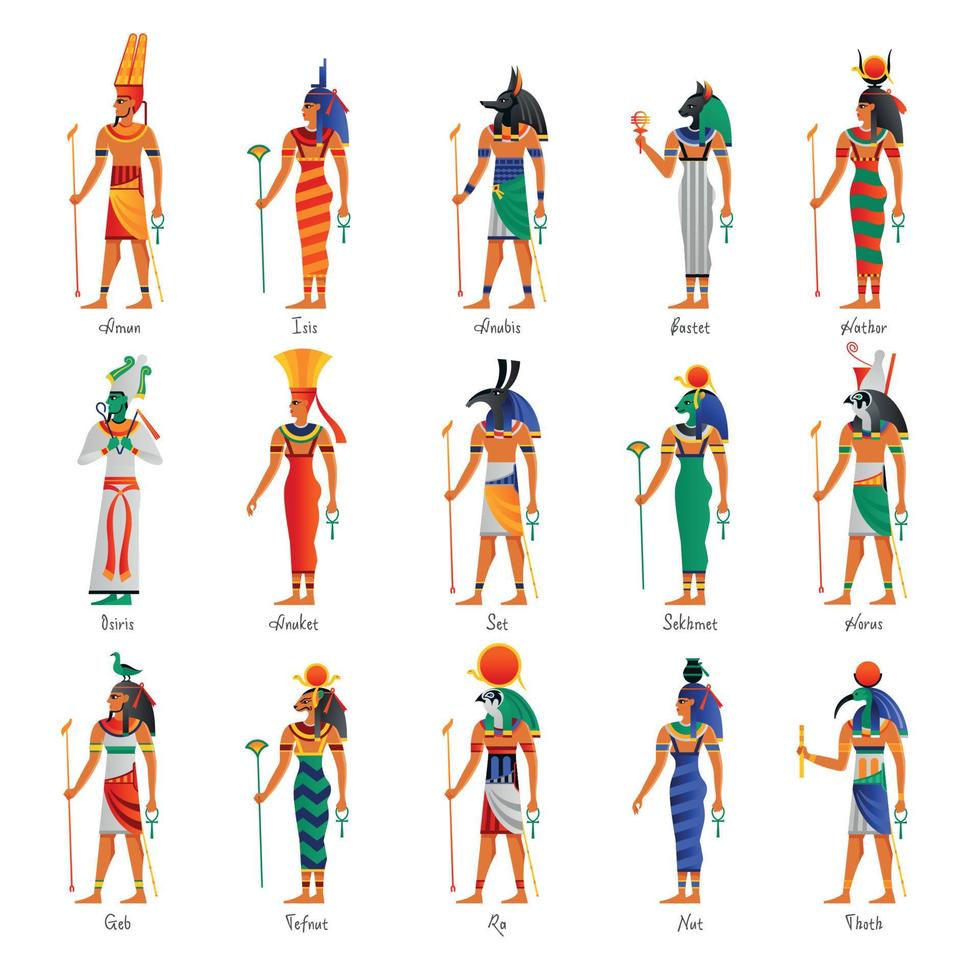 conjunto de dioses antiguos de egipto vector