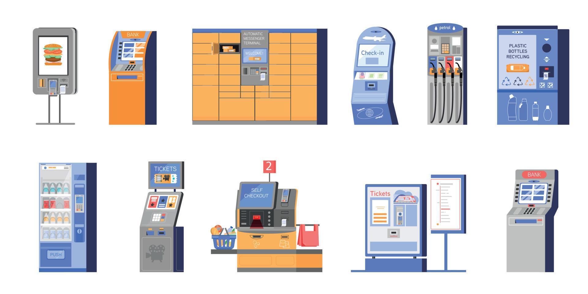 Self Service Terminal Set Flat vector