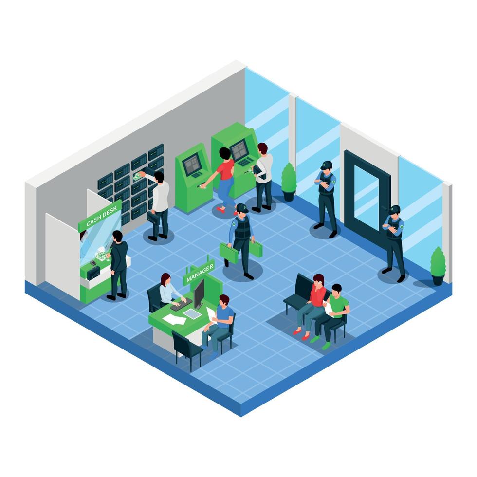 Bank Branch Isometric Composition vector