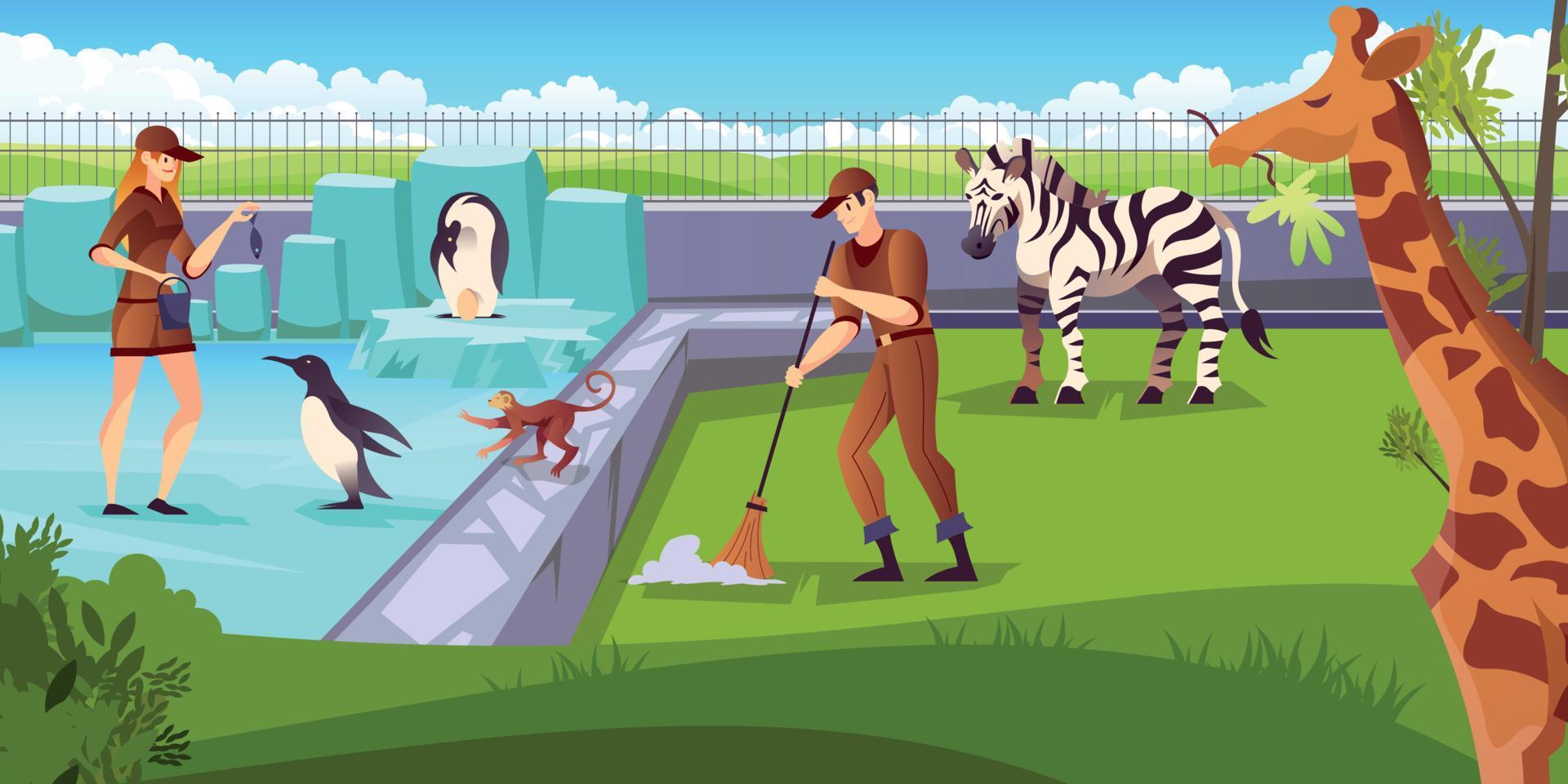 composición de los cuidadores del zoológico de los animales del zoológico vector