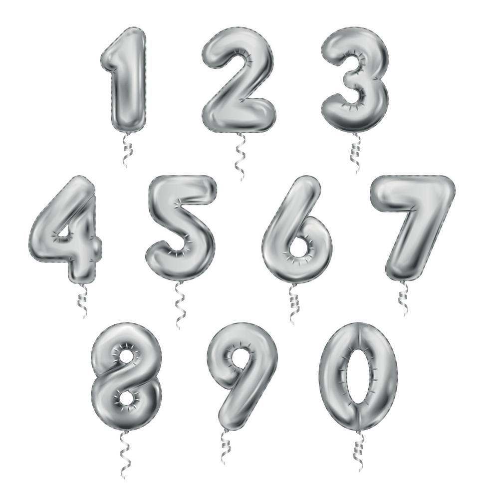 Balloon Numbers Sliver Realistic Icon Set vector