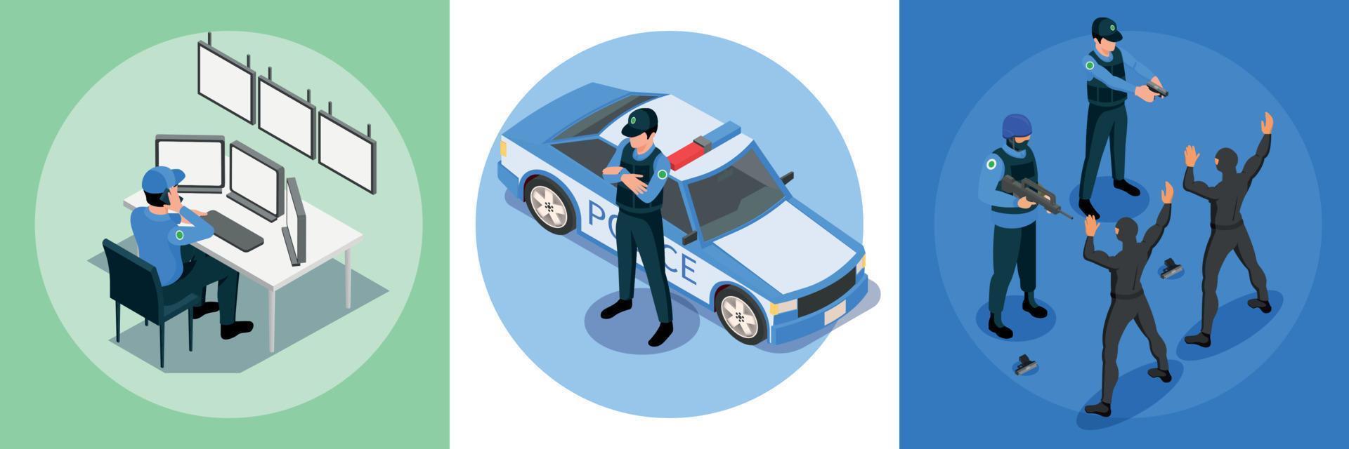 Police Security Isometric Design Concept vector