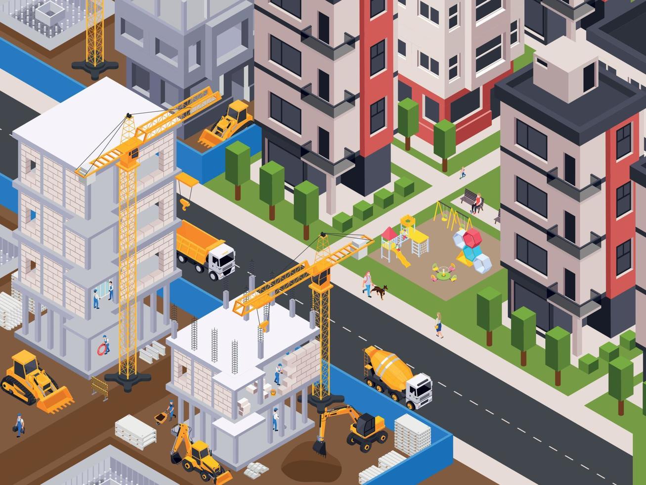 Construction In City Isometric Background vector