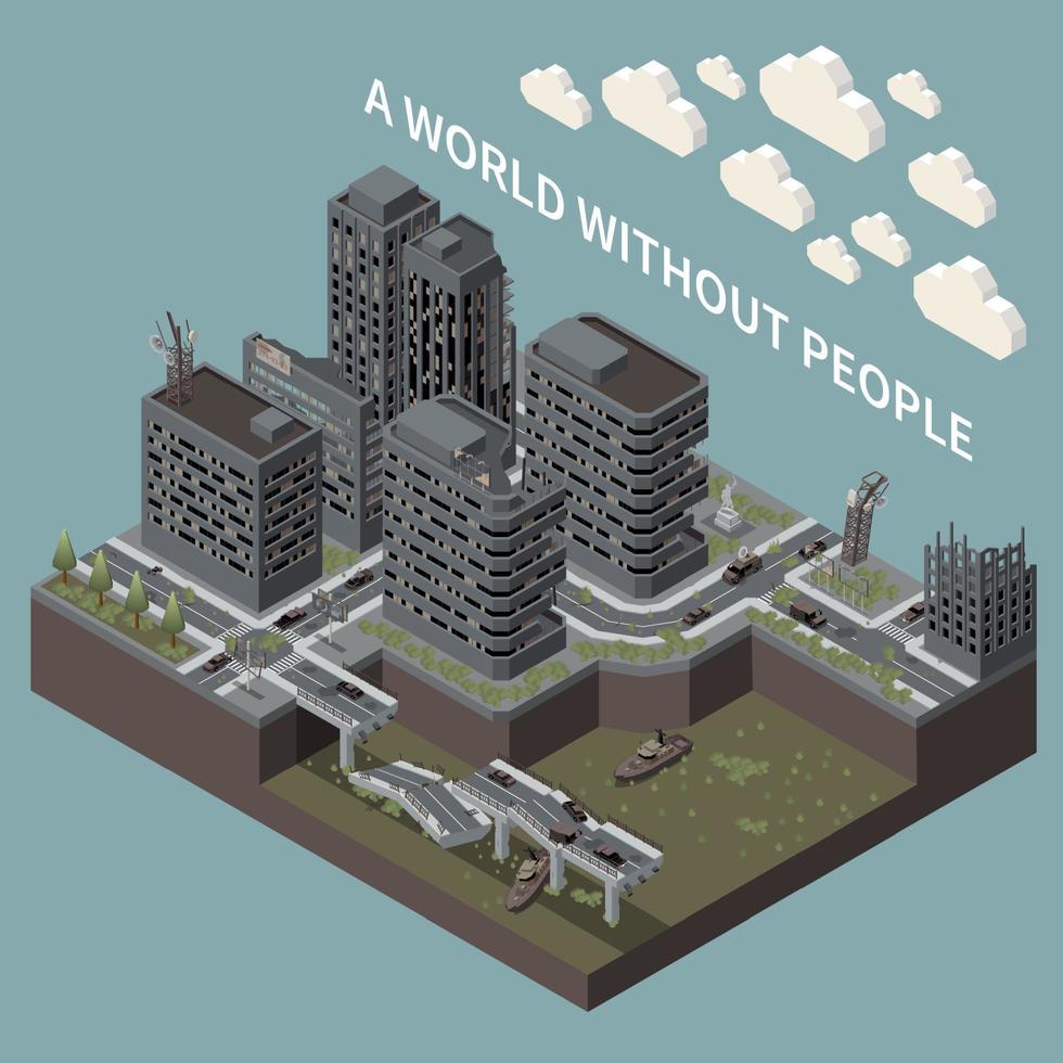 World Without People Isometric Poster vector