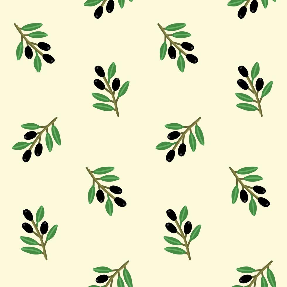 Seamless pattern with black olive twigs and leaves vector