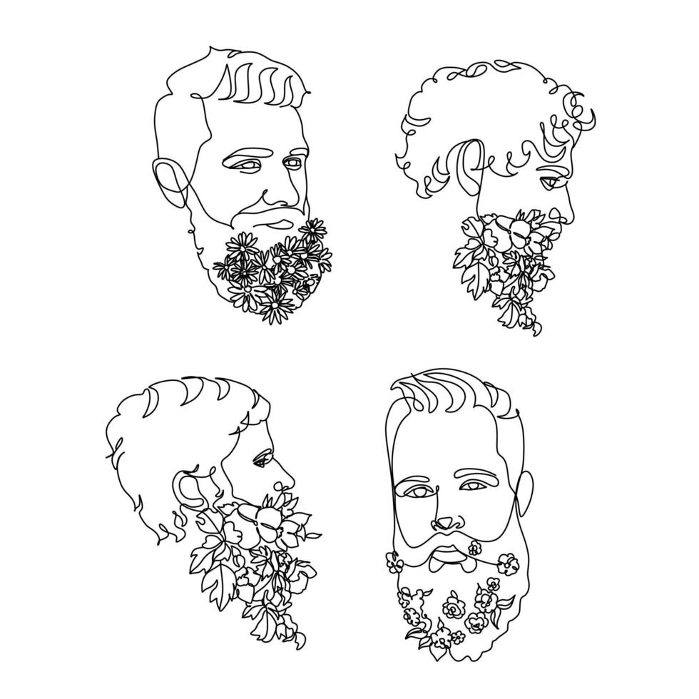 hombre con flores en la barba vector