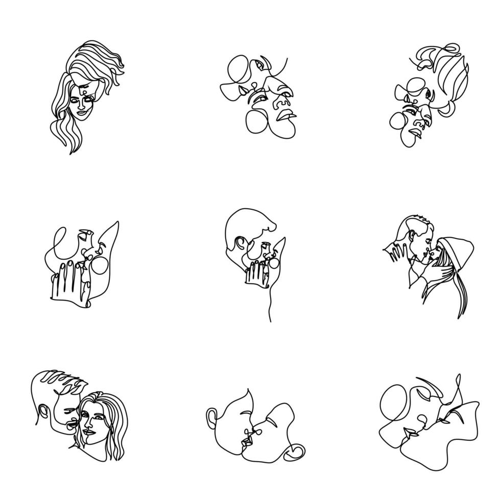 One Line Art Couple, Line Art Men and woman, Minimal Face Vector.  Couple print, Kiss print, Valentines Day Illustration. Love poster. 2 faces. We are one line. vector