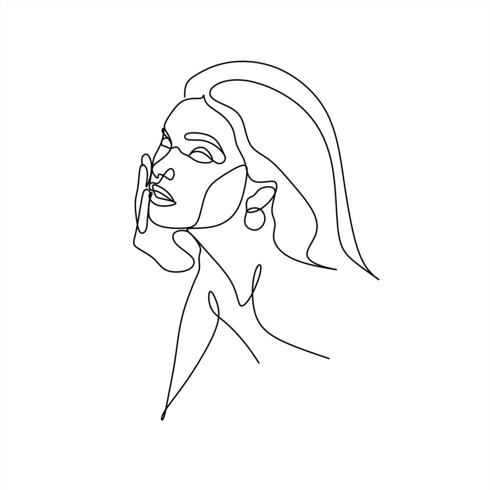 vector de arte de línea de rostro femenino. rostro de mujer de dibujo lineal minimalista. logo de moda de belleza