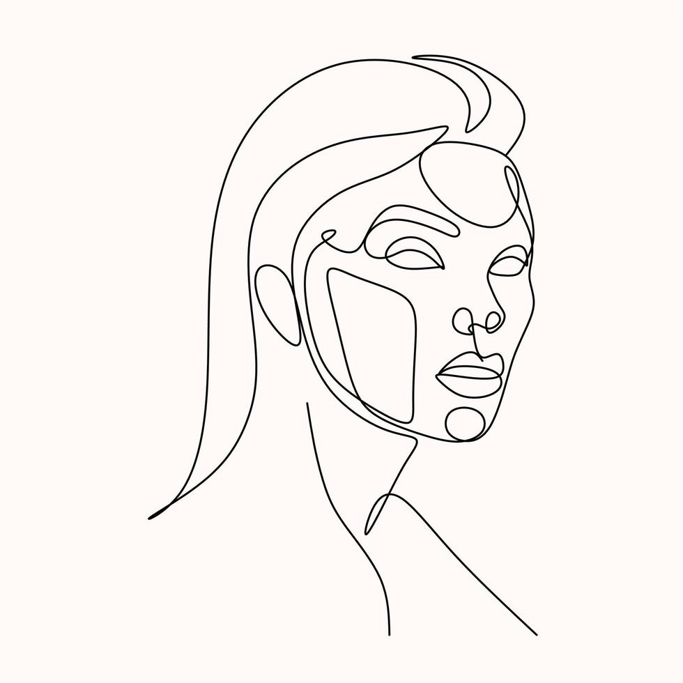 vector de arte de línea de rostro femenino. rostro de mujer de dibujo lineal minimalista. logo de moda de belleza