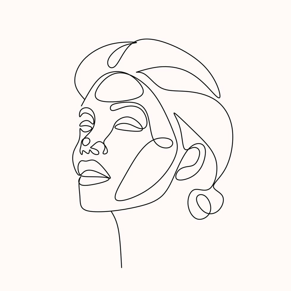 Feminine Face Line Art Vector.  Minimalist Line Drawing Woman Face.  Beauty Fashion Logo vector