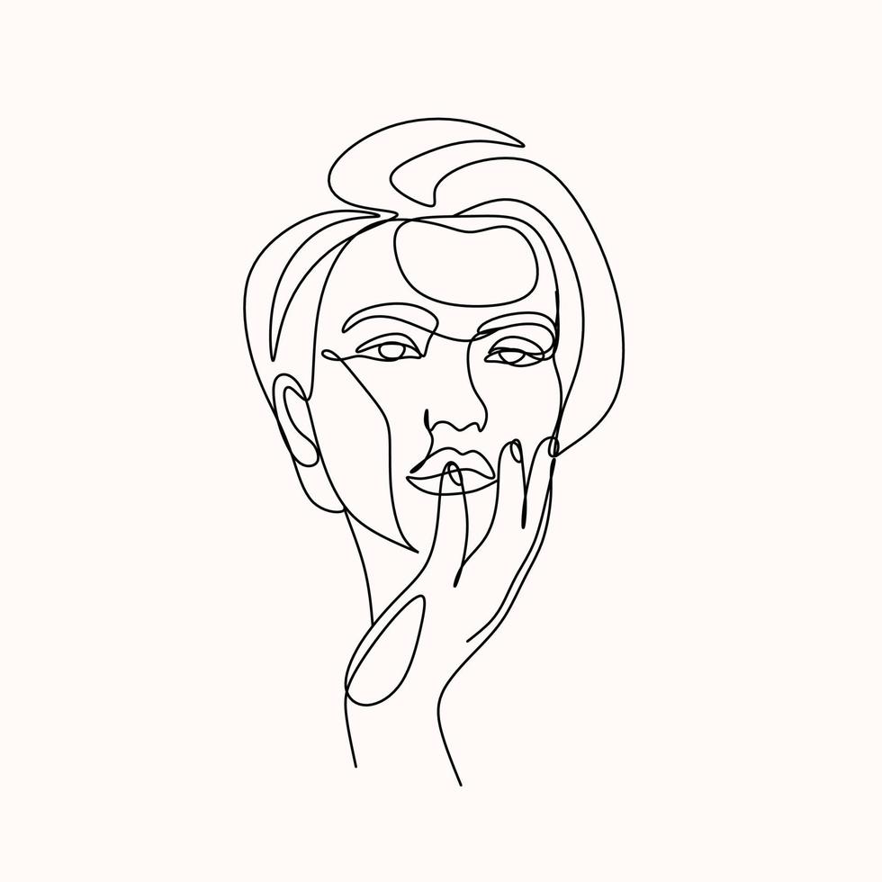 vector de arte de línea de rostro femenino. rostro de mujer de dibujo lineal minimalista. logo de moda de belleza