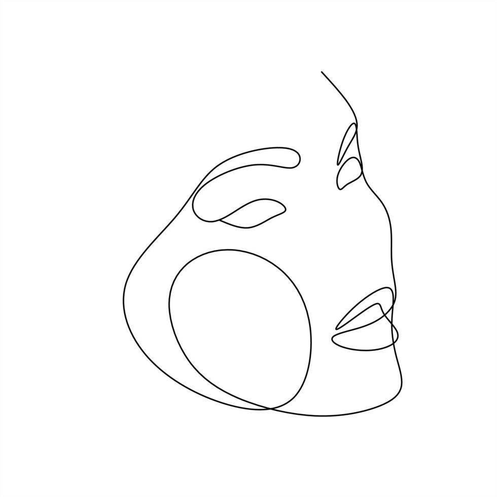 vector de arte de línea de rostro femenino. rostro de mujer de dibujo lineal minimalista. logo de moda de belleza