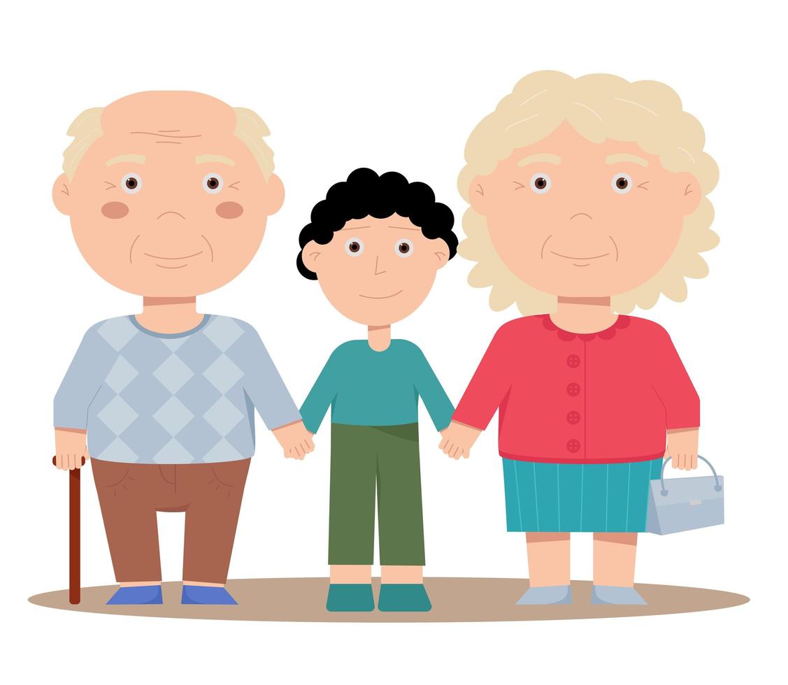 Grandfather and grandmother hold a grandson by the hand vector