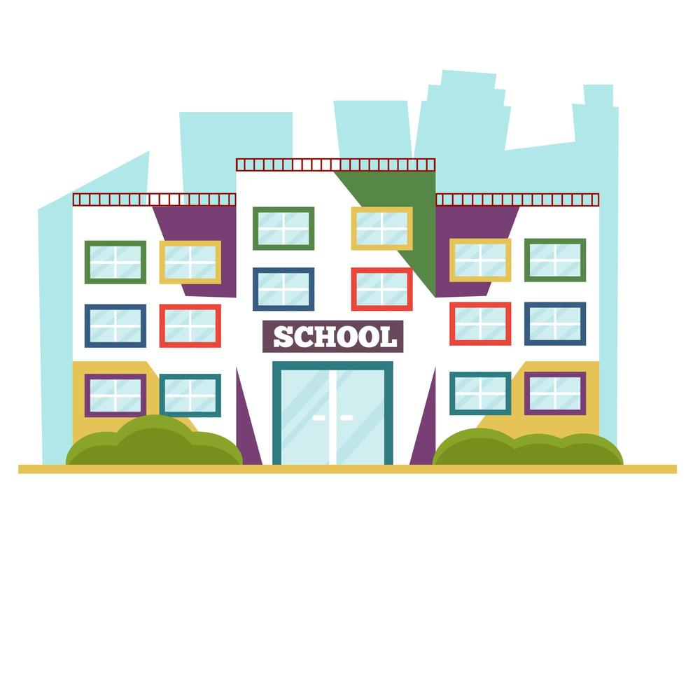 Colorful school building. Flat vector illustration cartoon style