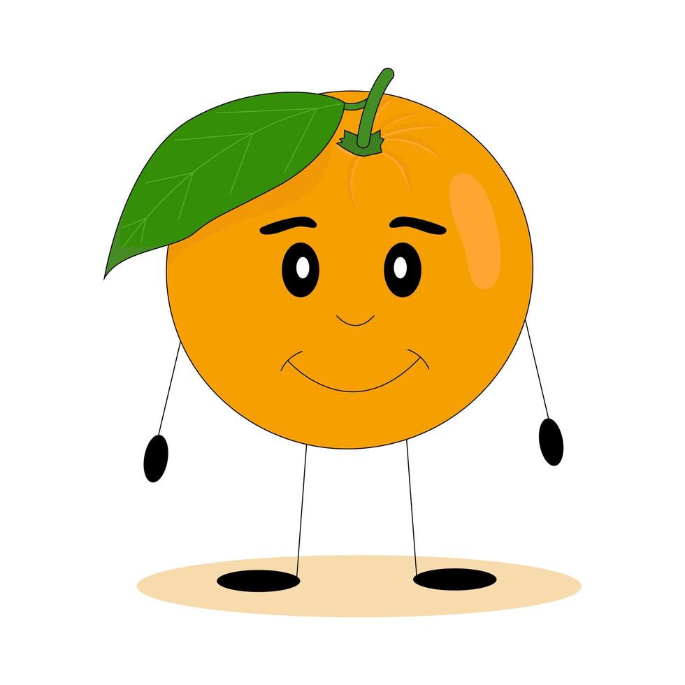 Funny orange. Orange with cute face. Flat vector illustration.