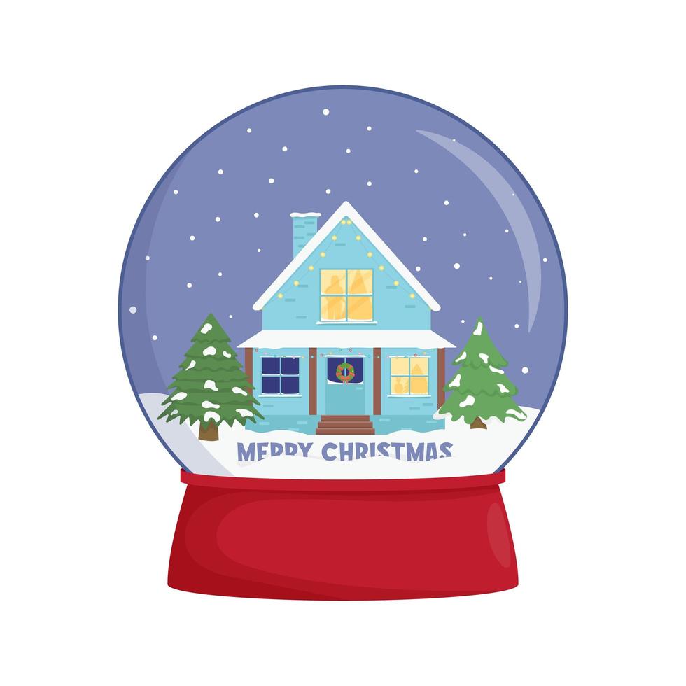 Snow globe with a town. Winter wonderland scenes in a snow globe. vector
