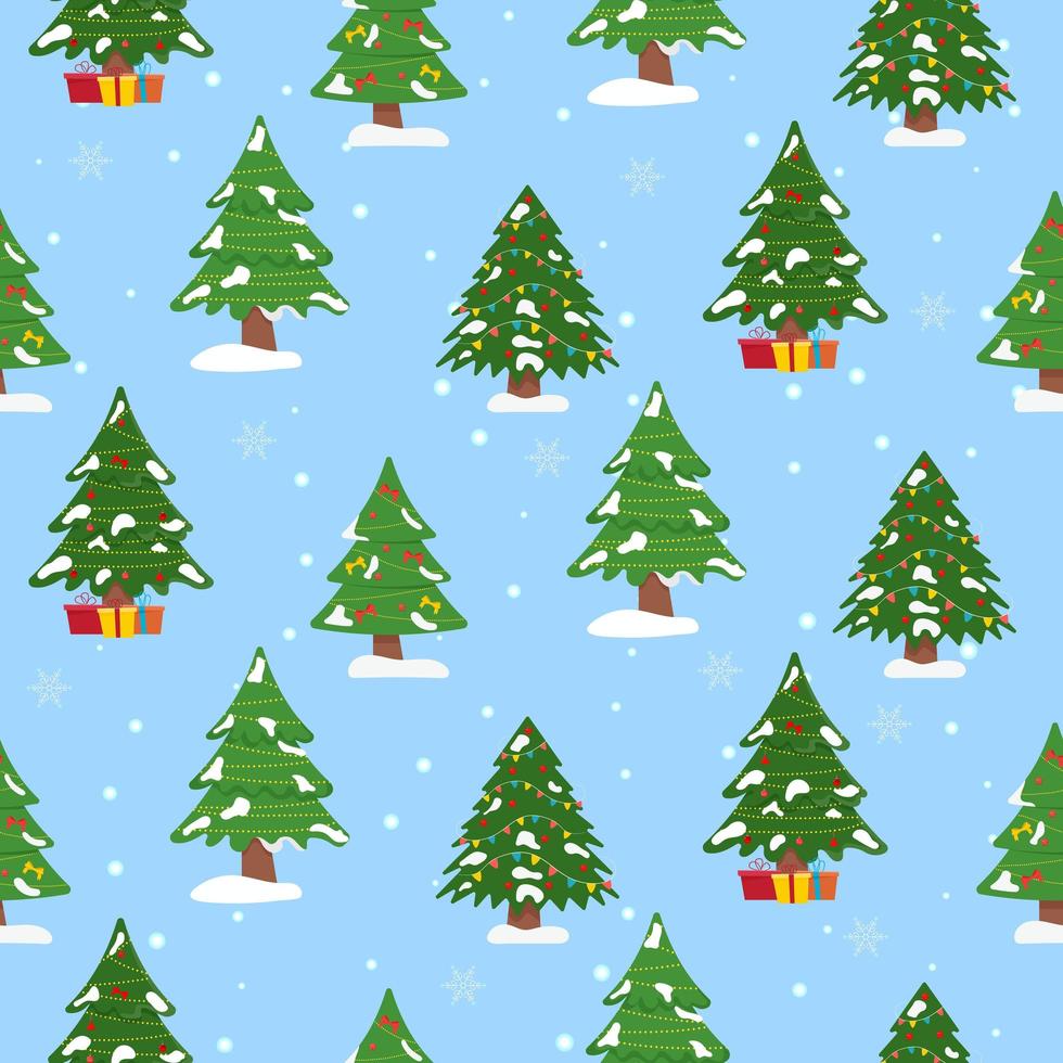 Christmas tree with tree ball and tree toy seamless pattern. Flat vector illustration