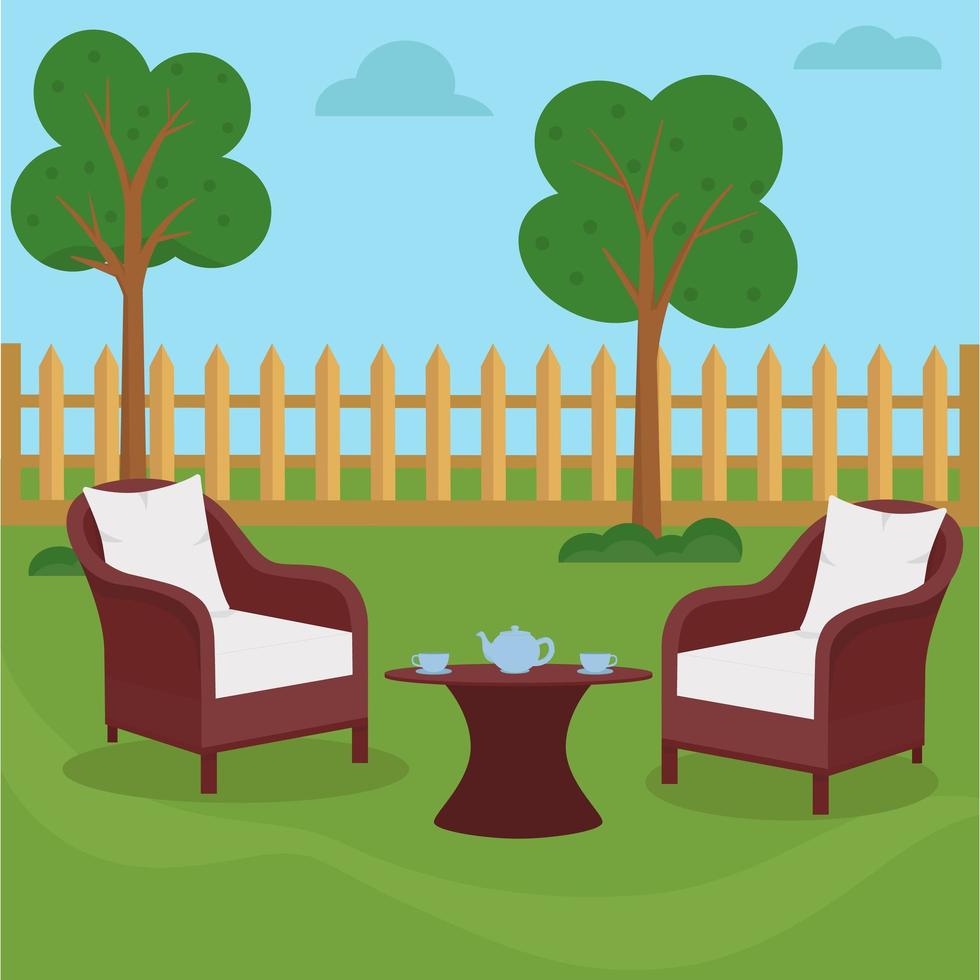 Cozy backyard for family or friends to relax. Flat vector illustration