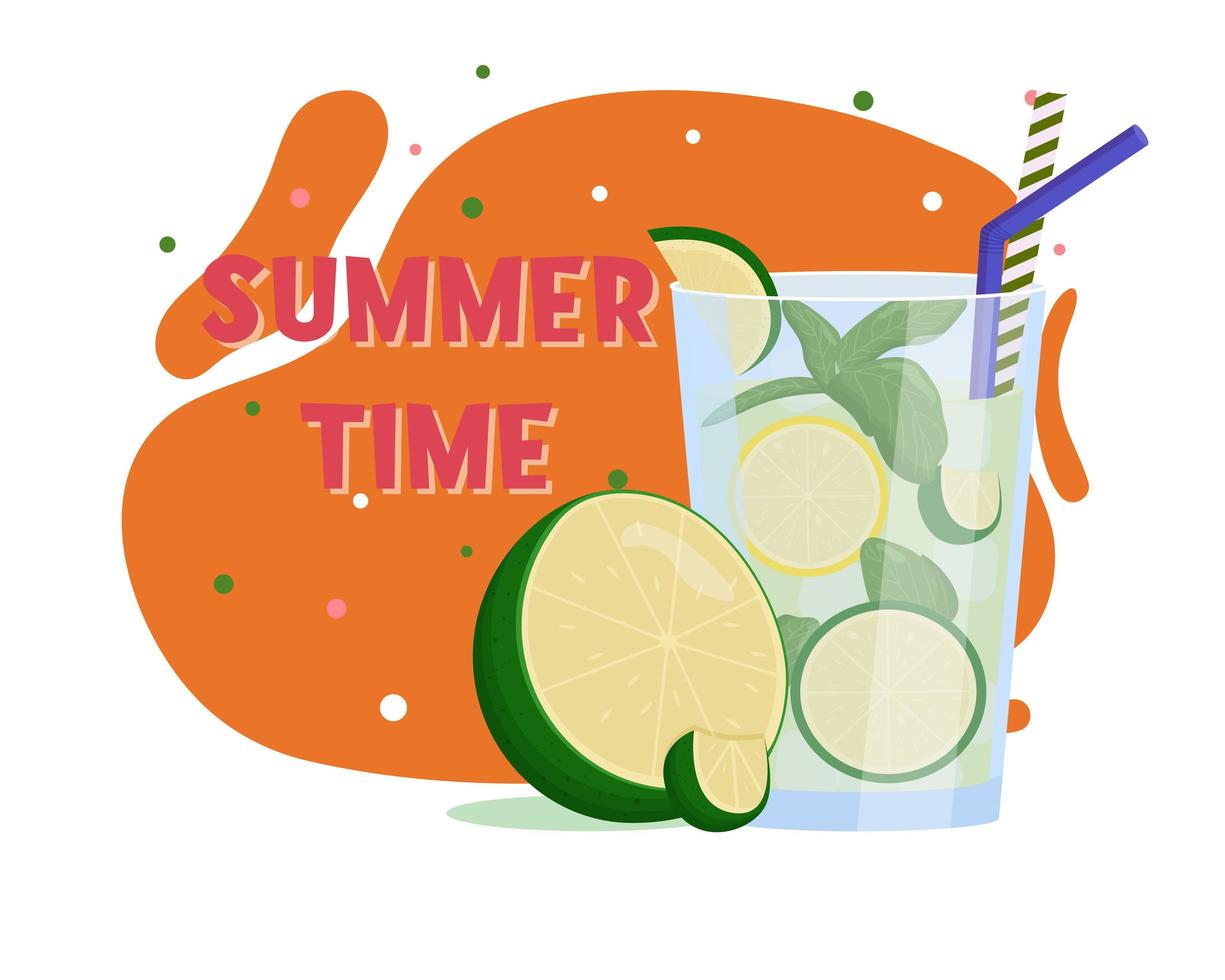 Mojito cocktail. Summer drink. Flat vector illustration