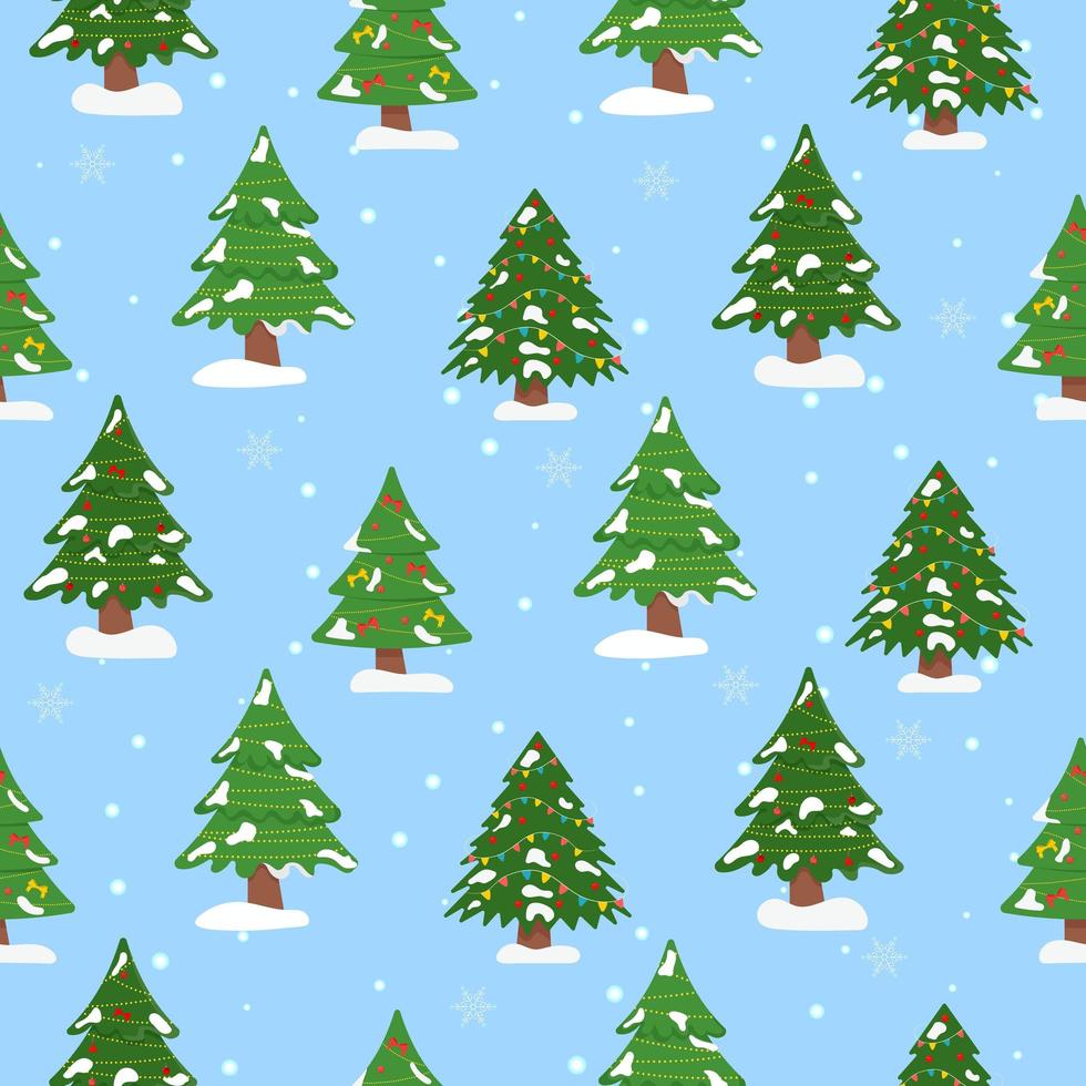 Christmas tree with tree ball and tree toy seamless pattern. Flat vector illustration