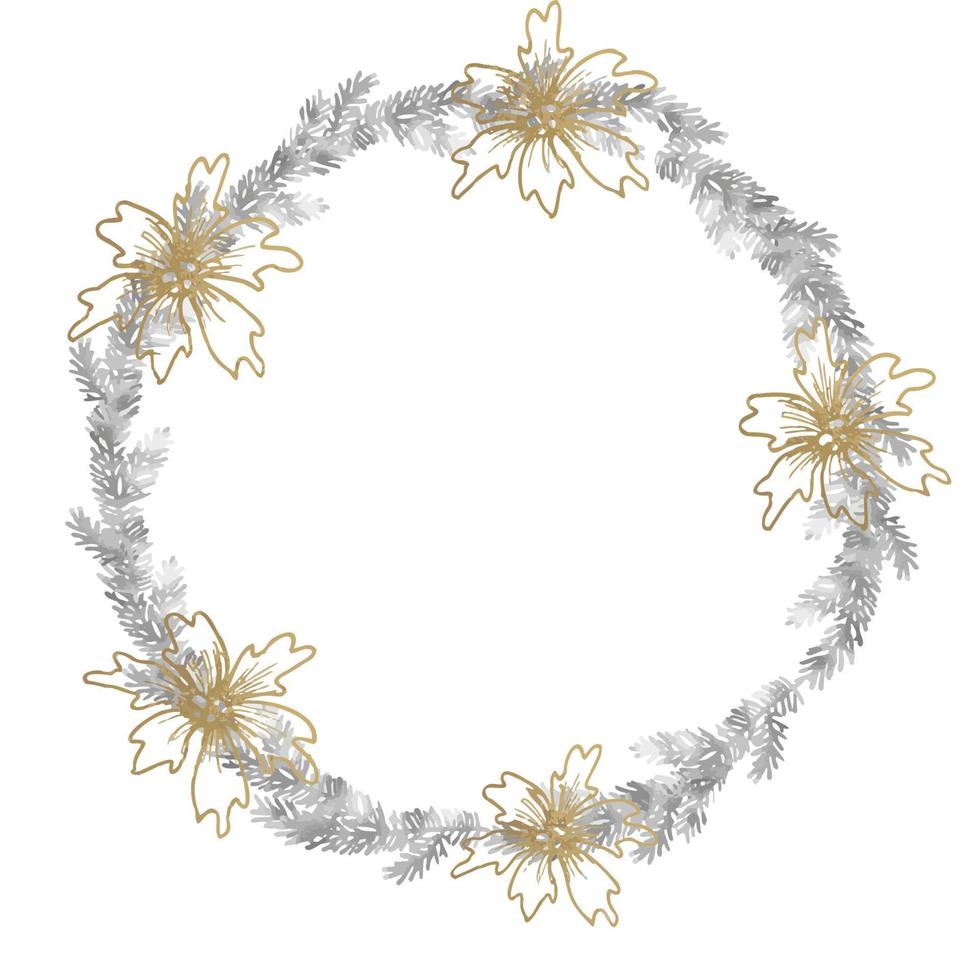 corona de plata del árbol de navidad con flor dorada vector