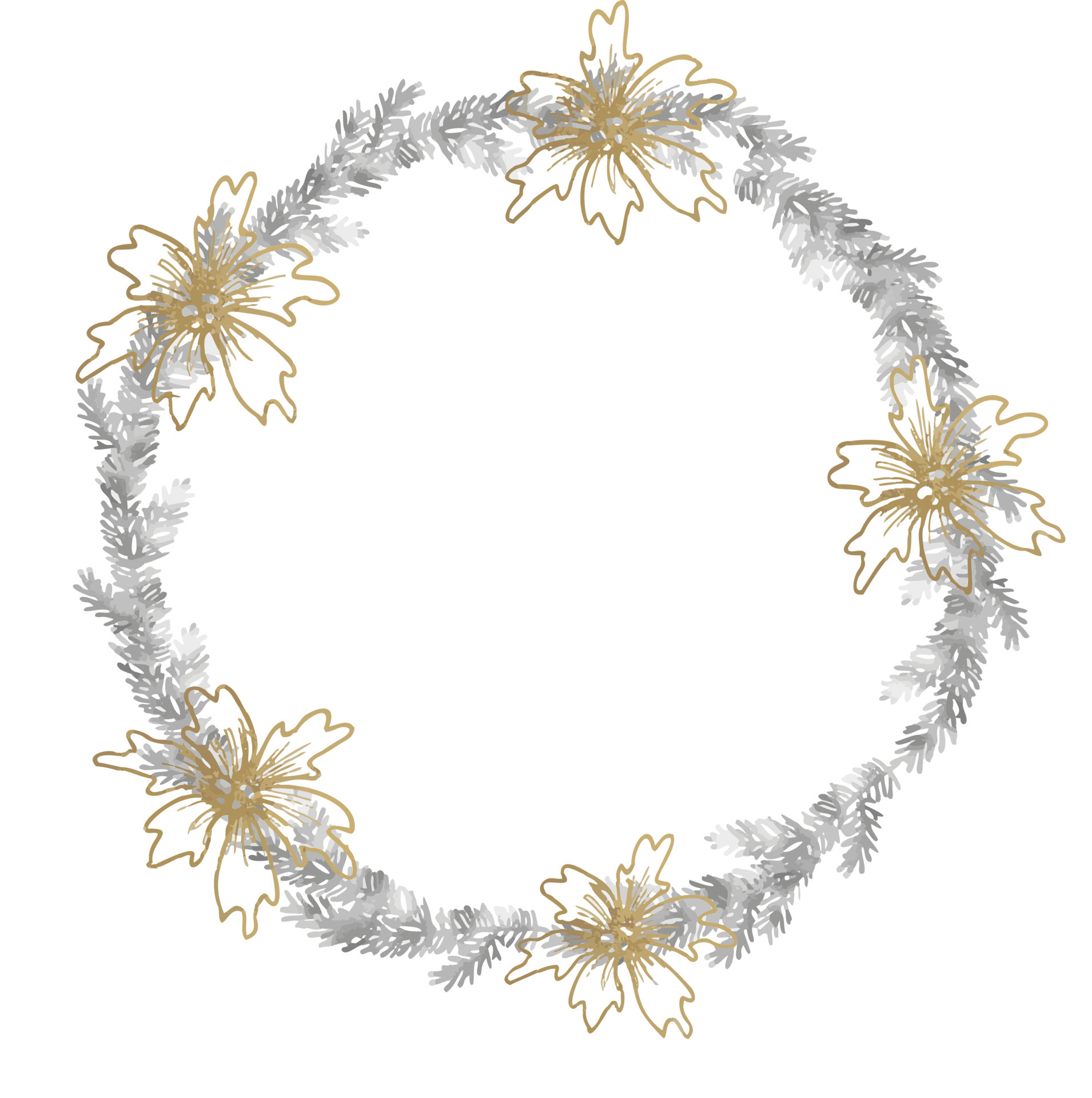 Christmas tree silver wreath with gold flower 4663151 Vector Art at ...