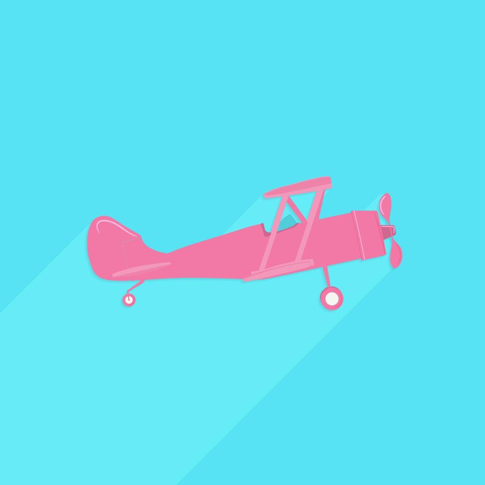 Pink biplane on bright blue background in pastel colors. Eps 10 vector illustration